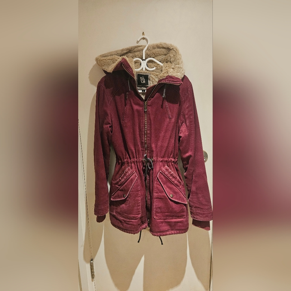 Women's Burgundy tility Jacket with Hood